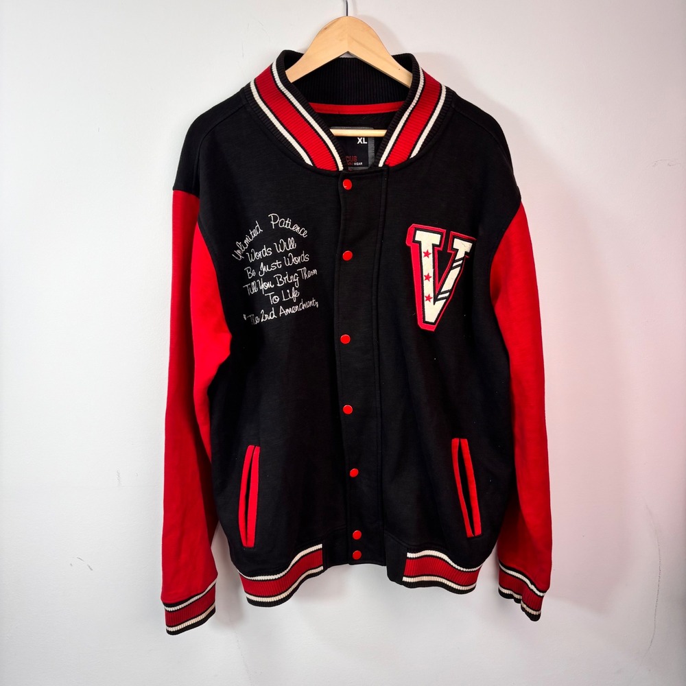 Focus Authentic Wear Varsity Jacket XL Black Red Embroidered Y2K Streetwear